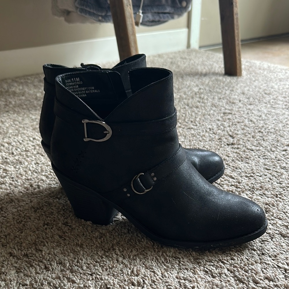Black Suede Ankle Booties with Chunky Heel